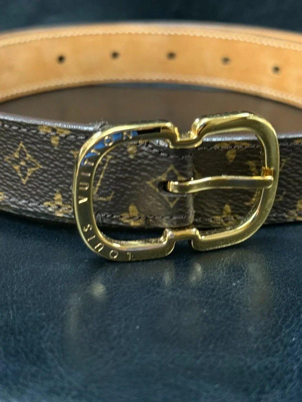 Louis Vuitton Monogram Mini Belt M9584 Brown Canvas Gold Buckle 80/32 Women
